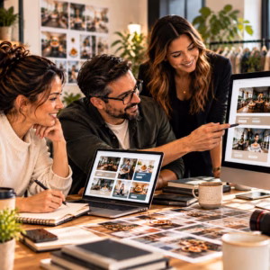 Canadian business owner working with a marketing team on FIA Growth Engine integrated digital marketing